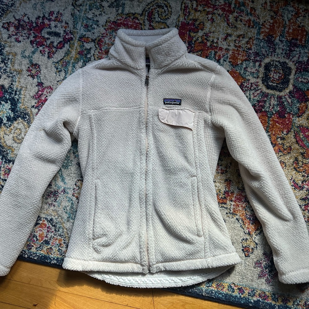 PATAGONIA Fleece Pullover Small Re-tool Snap Neck Pocket Womens WHITE